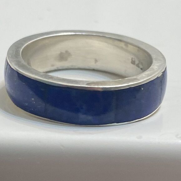 Sterling Silver & Blue Lapis Inlay Ring Unisex size 8.5 - Picture 4 of 6
